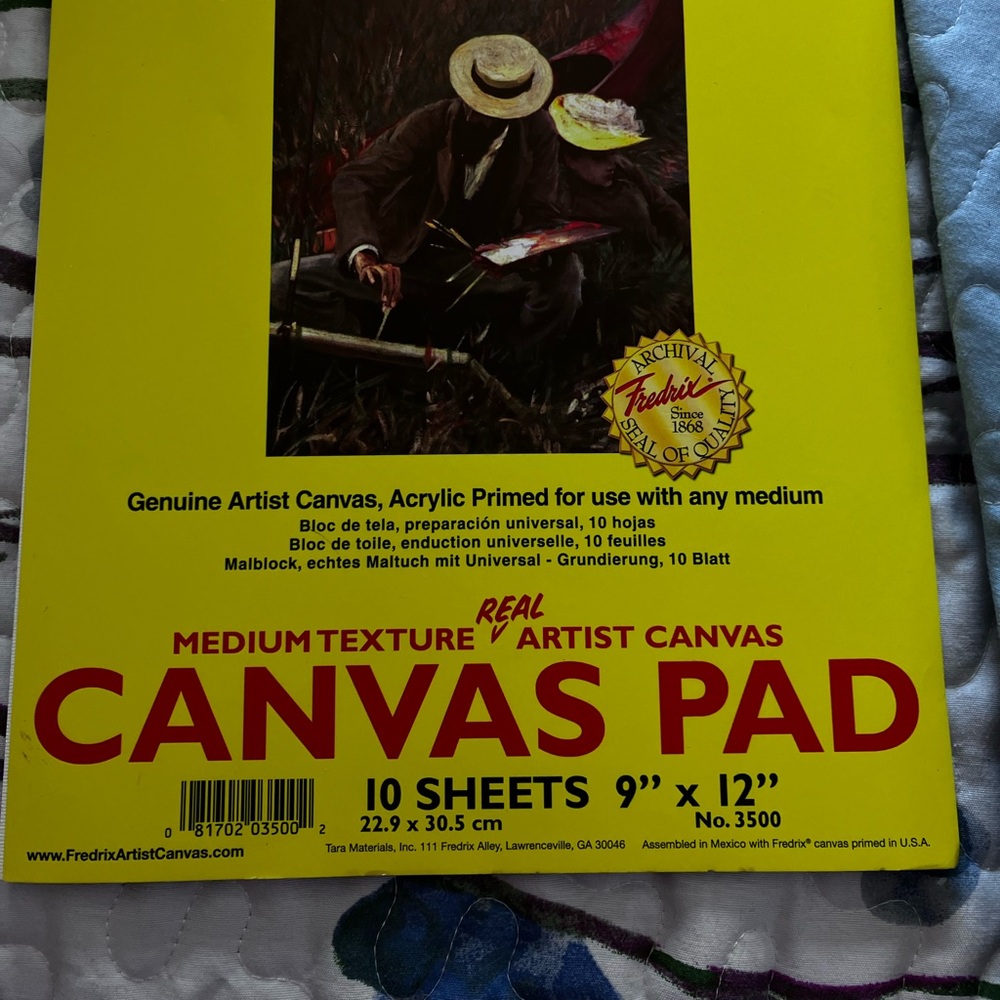 Fredrix Canvas Pad 9" x 12" - Yellow Cover